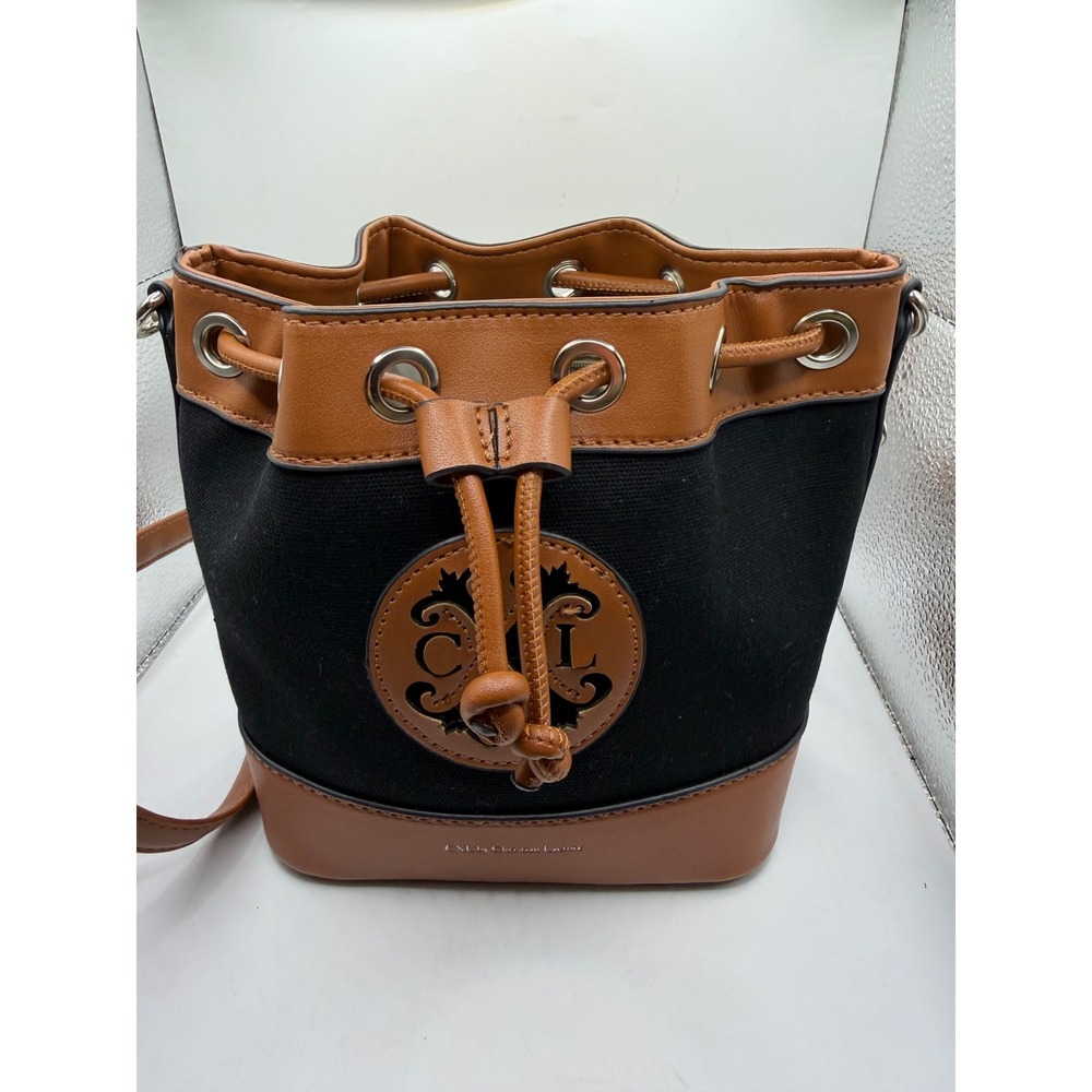 CXL Christian Lacroix Black Canvas Cognac Brown Bucket Bag Crossbody